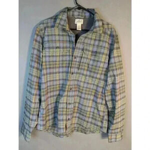 Men's L.L.Bean Shirt, M, blue and green/yellow Plaid zip pocket on side